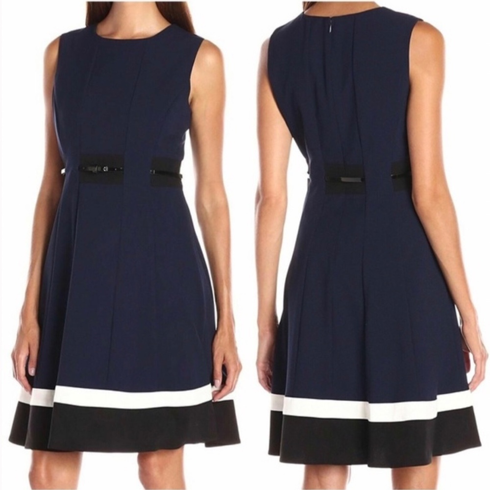 Calvin Klein Belted Navy White Black Dress Size 16W